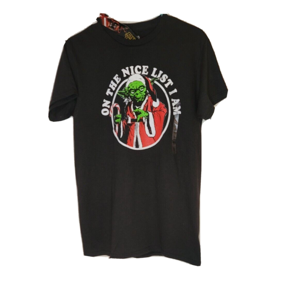 Star Wars Yoda Christmas T-Shirt Tee "On The Nice List I Am" Short Sleeve Small
